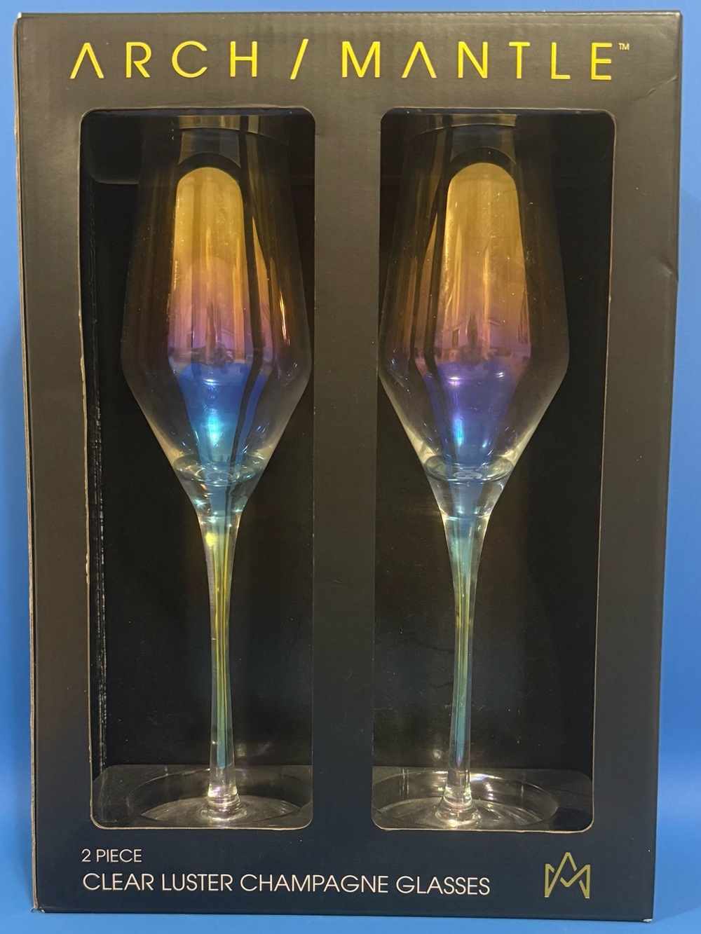 Set of 2 - Arch/Mantle Clear Luster Iridescent Champagne Glasses
